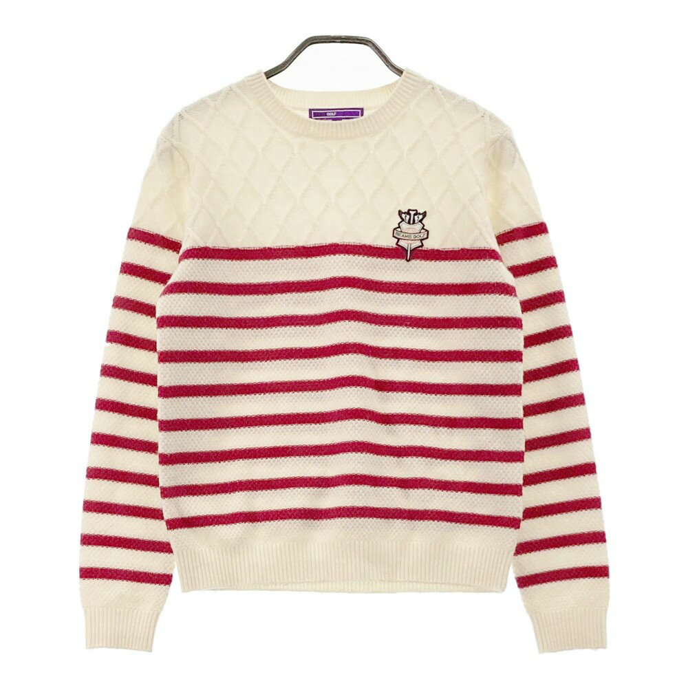 BEAMS GOLF ビームスゴルフ ウール混 ニットセーター ボーダー柄 ホワイト系 M 【中古】ゴルフウェア レディース