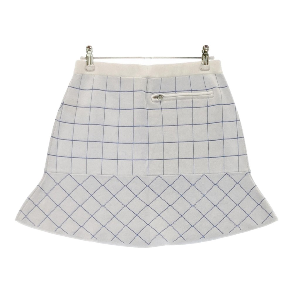 DESCENTE GOLF デサントゴルフ 2021年モデル ニットスカート チェック柄 ホワイト系 S 【中古】ゴルフウェア レディース