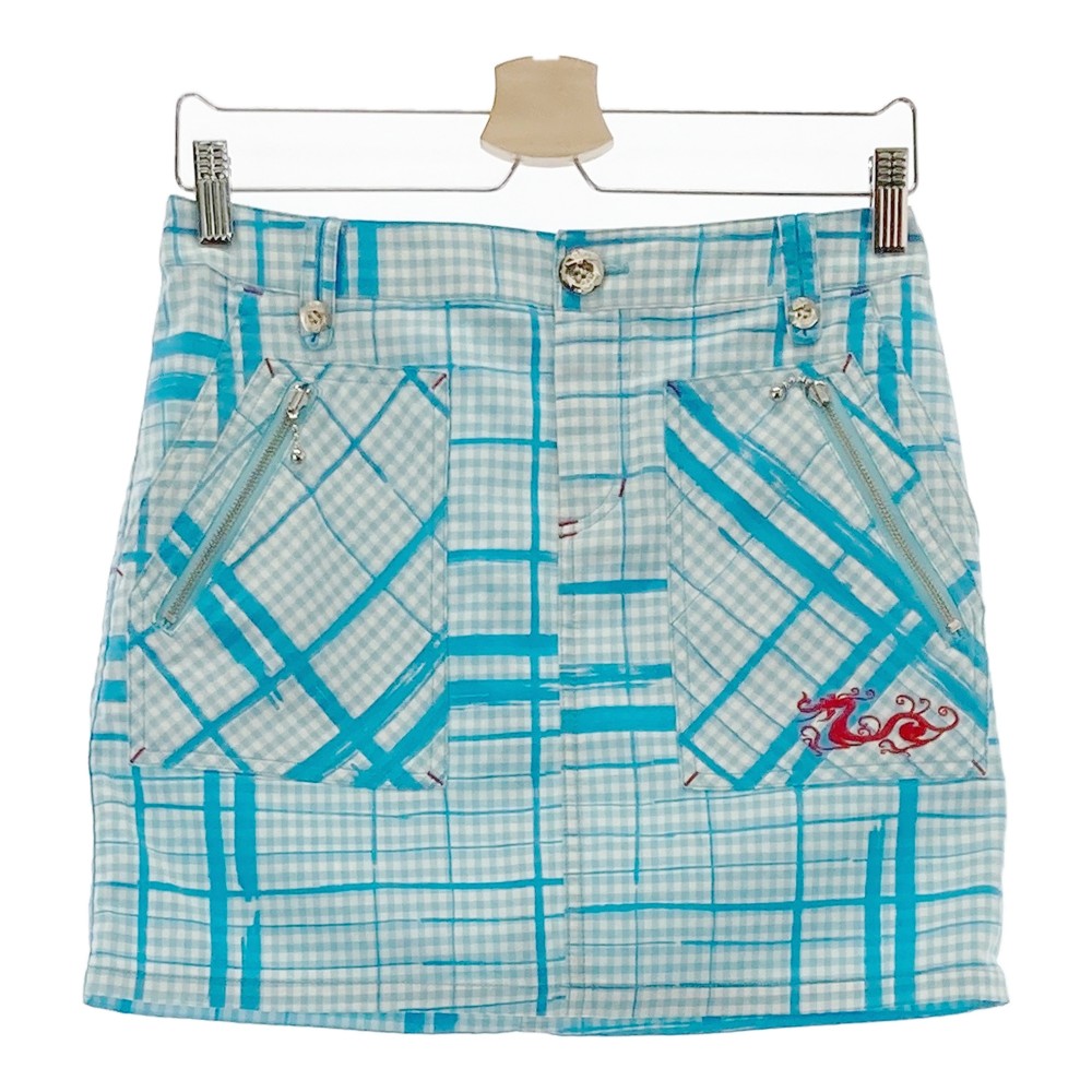 DANCE WITH DRAGON ダンスウィズドラゴン スカート チェック柄 ブルー系 2 【中古】ゴルフウェア レディース