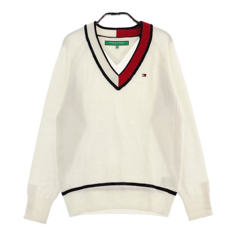 TOMMY HILFIGER GOLF トミー ヒルフィガーゴルフ ウール混 Vネック ニットセーター ホワイト系 M 【中古】ゴルフウェア レディース