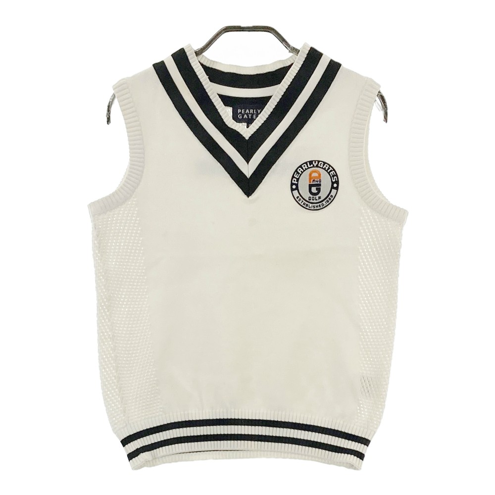 PEARLY GATES パーリーゲイツ 055-8173106 Vネック ニットベスト ホワイト系 0 【中古】ゴルフウェア レディース