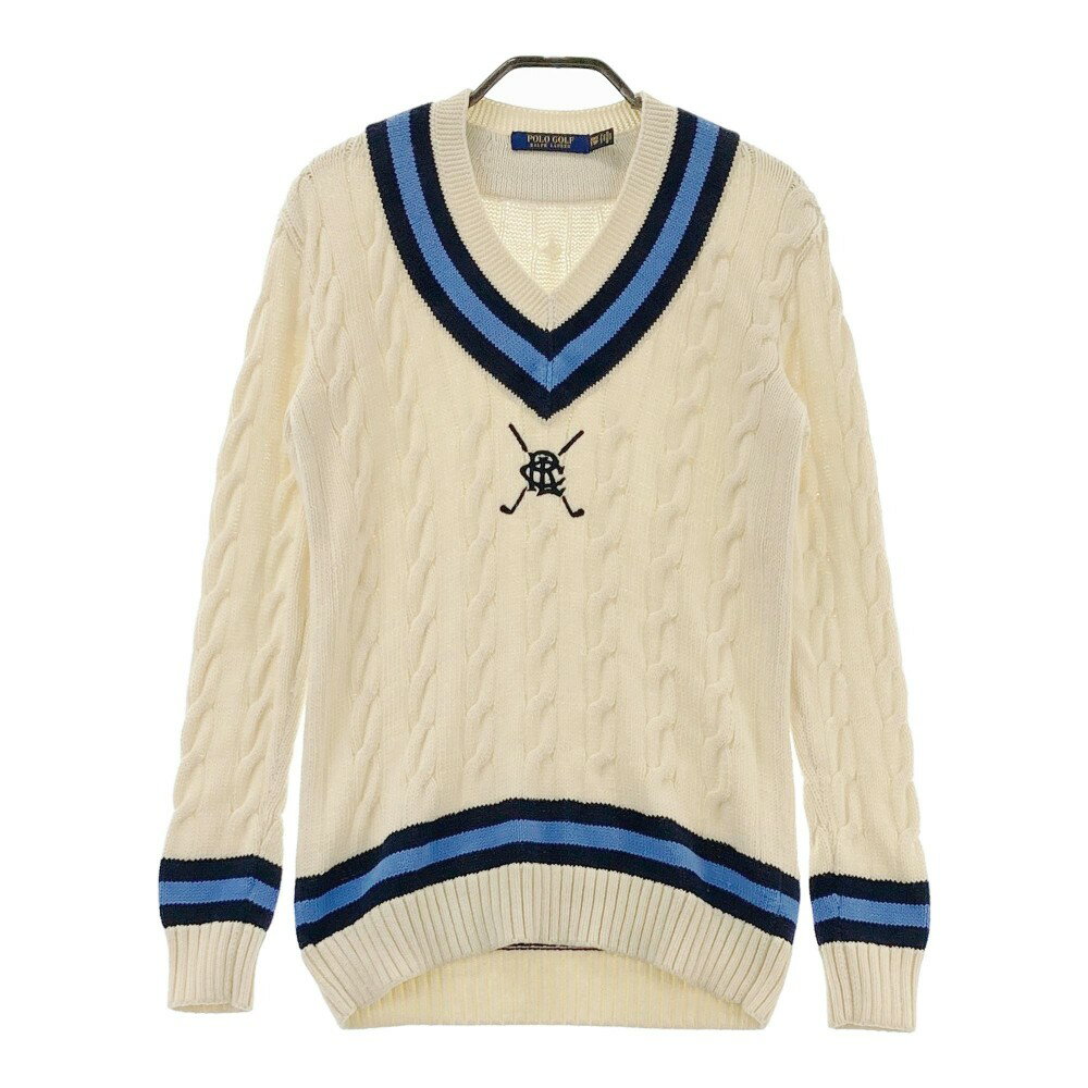 POLO GOLF ポロゴルフ Vネック ニットセーター ホワイト系 XXS 【中古】ゴルフウェア レディース