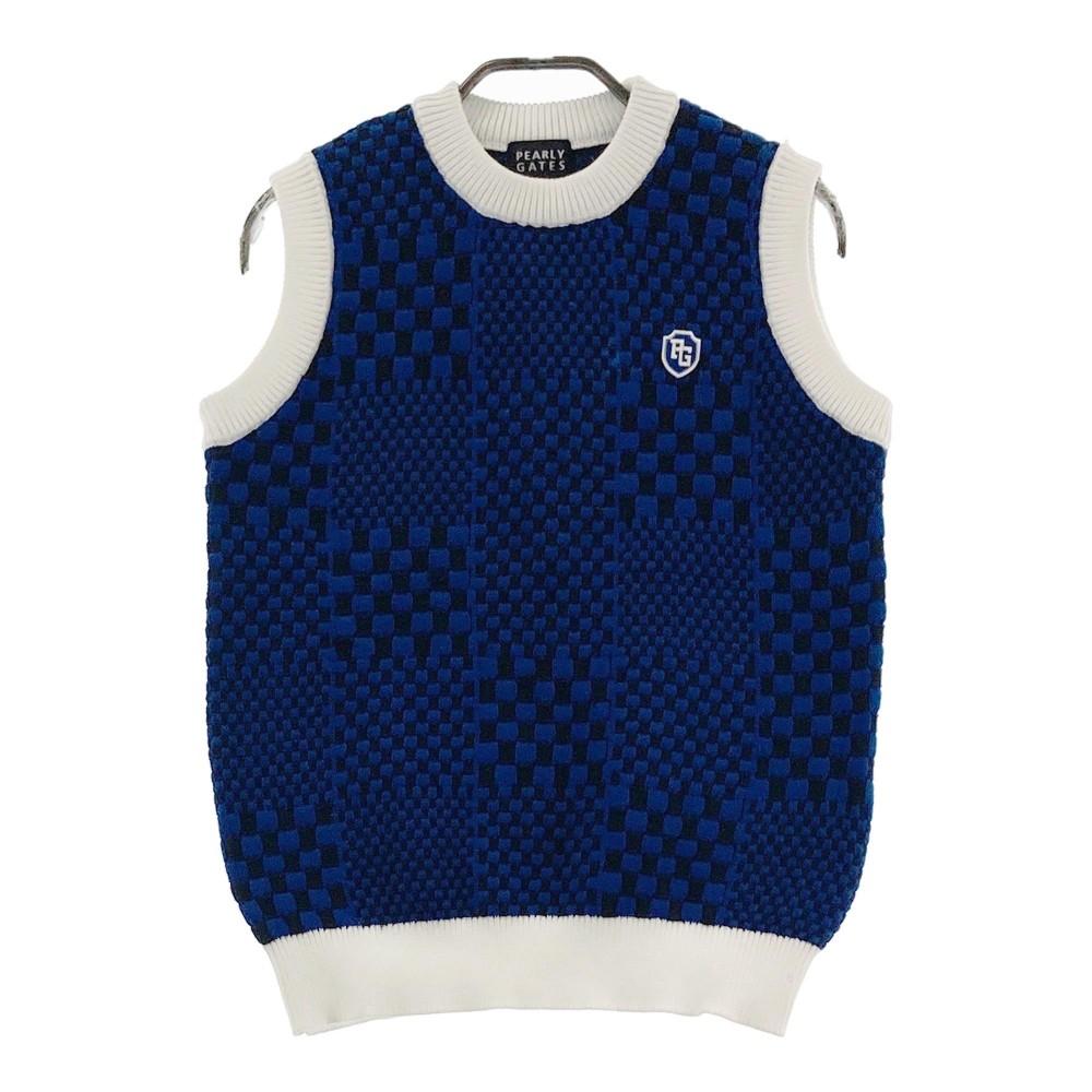 PEARLY GATES パーリーゲイツ ニットベスト ブロックチェック柄 ブルー系 1 【中古】ゴルフウェア レデ..