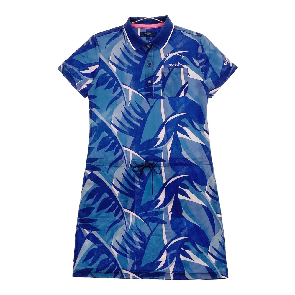 CALLAWAY キャロウェイ 2022年モデル 半袖ポロワンピース 総柄 ネイビー系 S 【中古】ゴルフウェア レディース