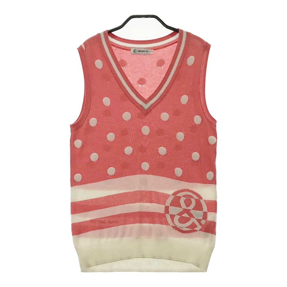 AND PER SE アンパスィ Vネックニットベスト ドット柄 ピンク系 L 【中古】ゴルフウェア レディース
