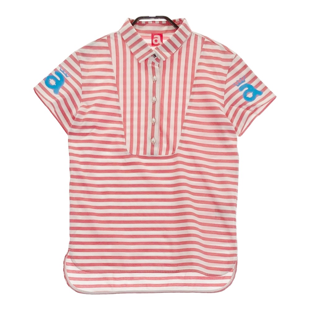 ARCHIVIO アルチビオ 半袖ポロシャツ ロゴプリント ボーダー柄 ピンク系 38 【中古】ゴルフウェア レディース