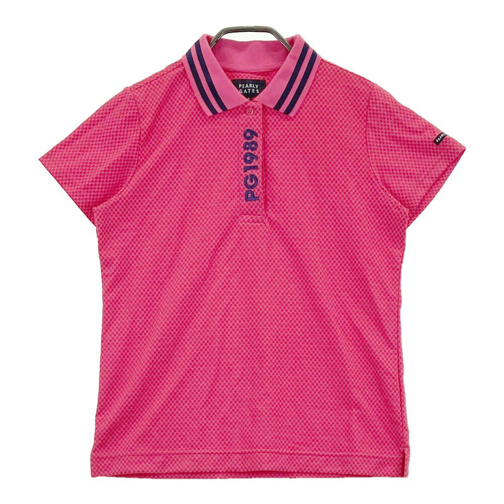 PEARLY GATES パーリーゲイツ 2022年モデル 半袖ポロシャツ ブロック柄 ピンク系 0 【中古】ゴルフウェア レディース