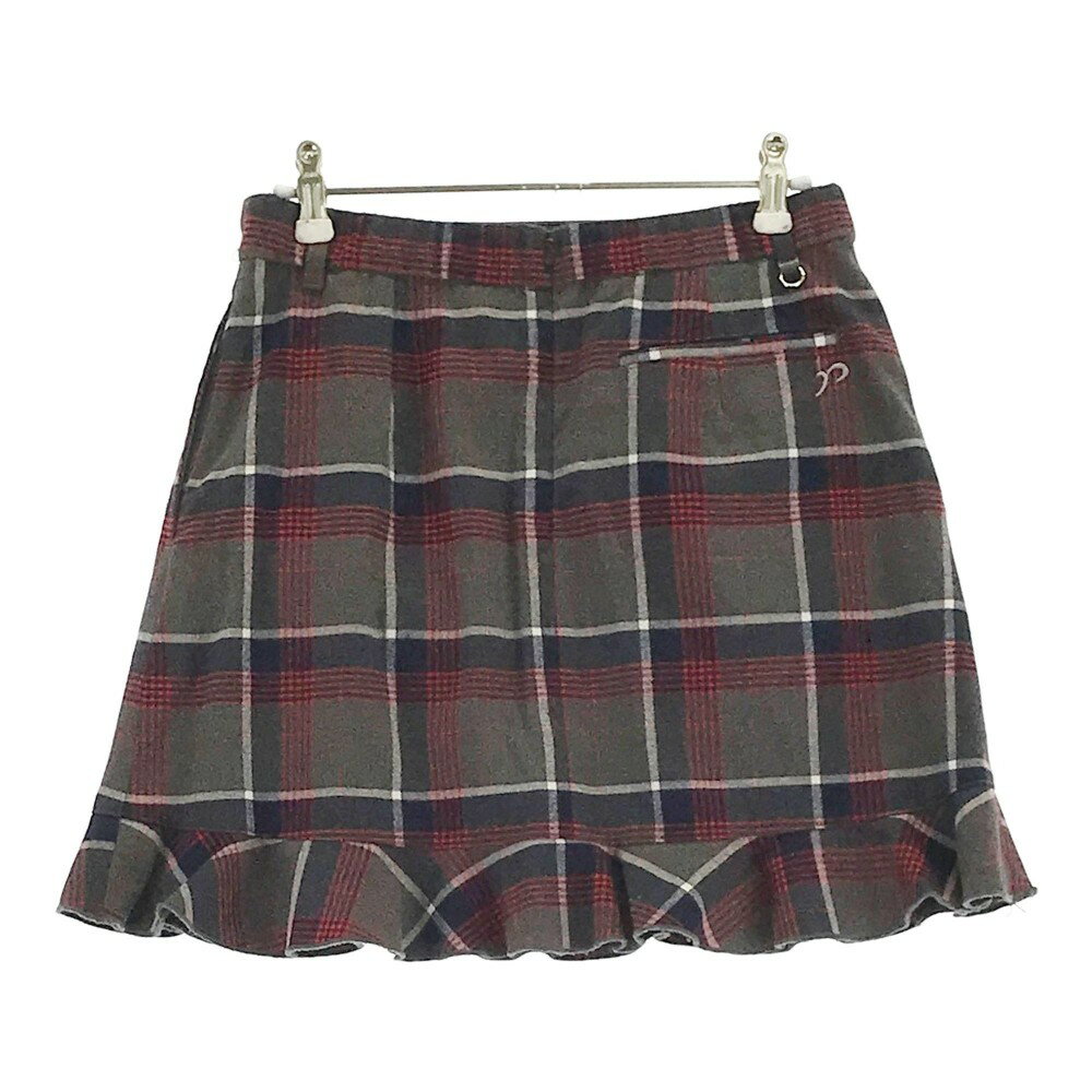 rienda suelta リエンダスエルタ インナー付 フリル ストレッチスカート チェック柄 グレー系 M 【中古】ゴルフウェア レディース