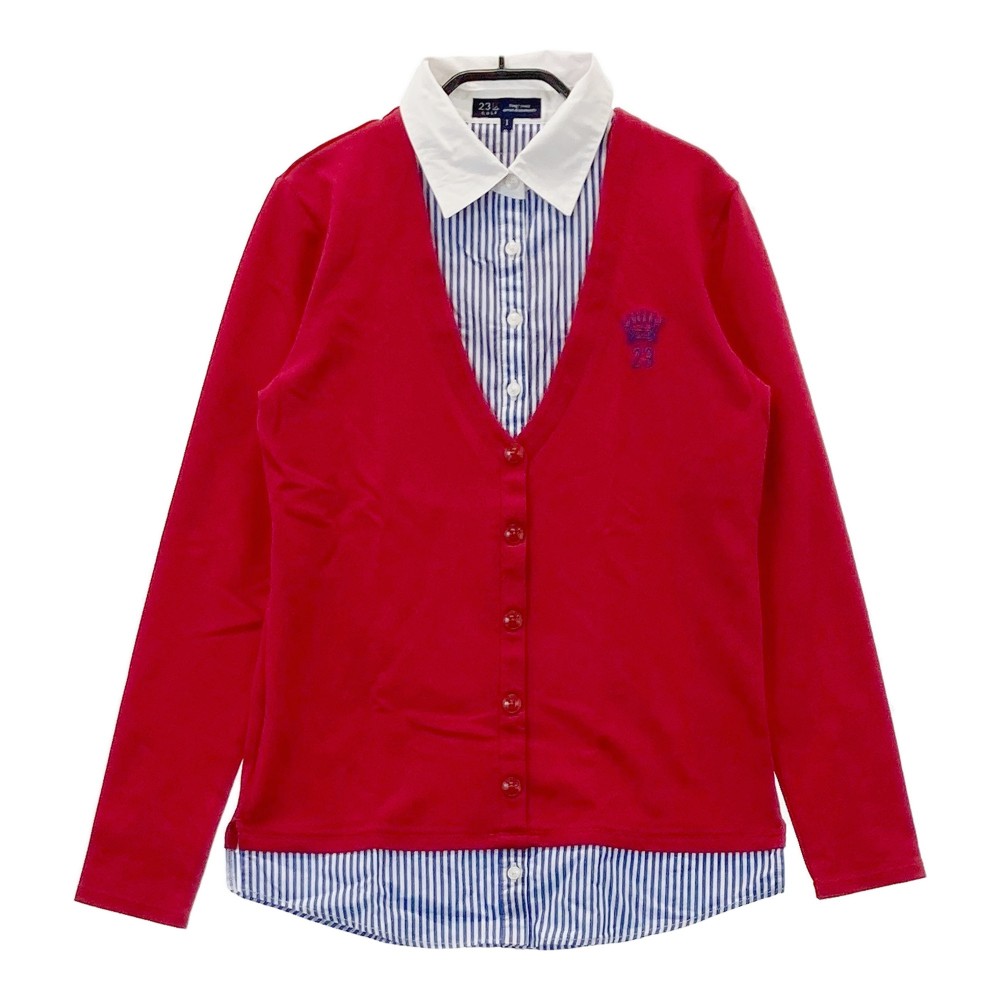 23区GOLF ニジュウサンクゴルフ 長袖ポロシャツ レッド系 1 【中古】ゴルフウェア レディース