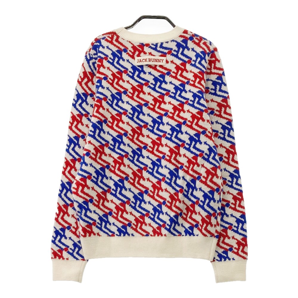 JACK BUNNY ジャックバニー クルーネック ニットセーター 総柄 ホワイト系 2 【中古】ゴルフウェア レディース