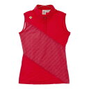 DESCENTE GOLF デサントゴルフ ノースリーブ ポロシャツ ストライプ柄 レッド系 M 【中古】ゴルフウェア レディース