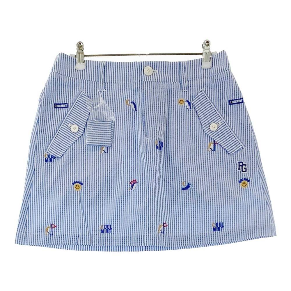 PEARLY GATES パーリーゲイツ 30周年 スカート シアサッカー 刺繍 ストライプ柄 ブルー系 1 【中古】ゴ..