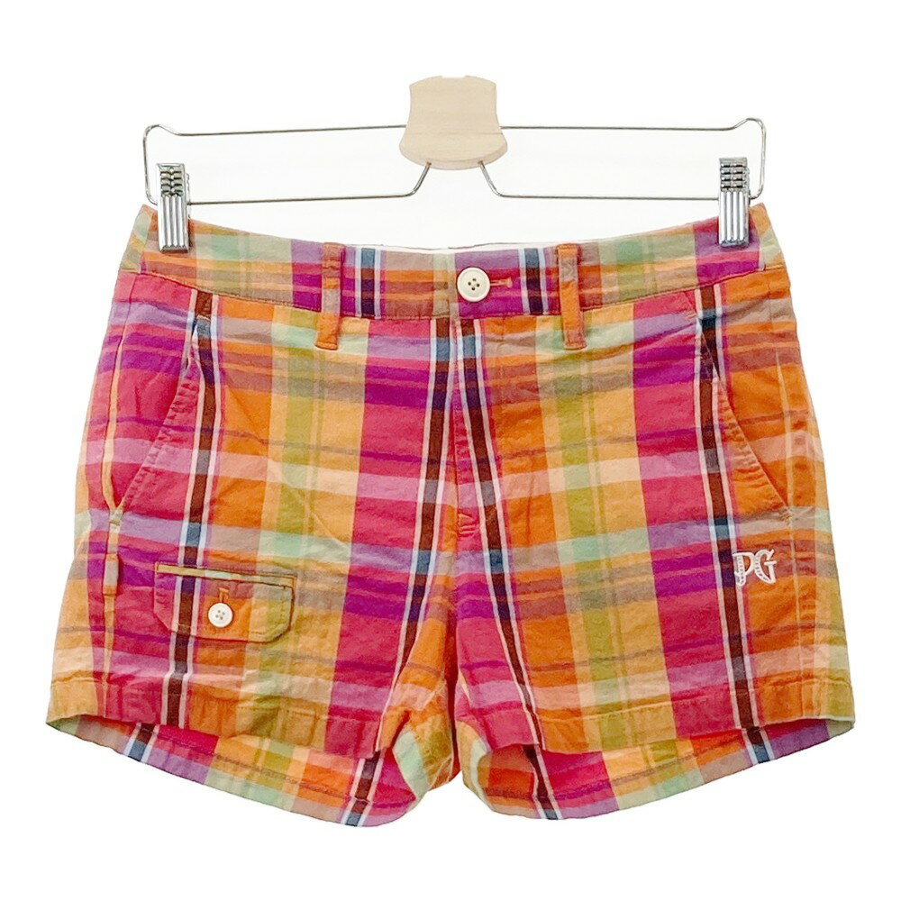 PEARLY GATES パーリーゲイツ ショートパンツ チェック柄 オレンジ系 0 【中古】ゴルフウェア レディース