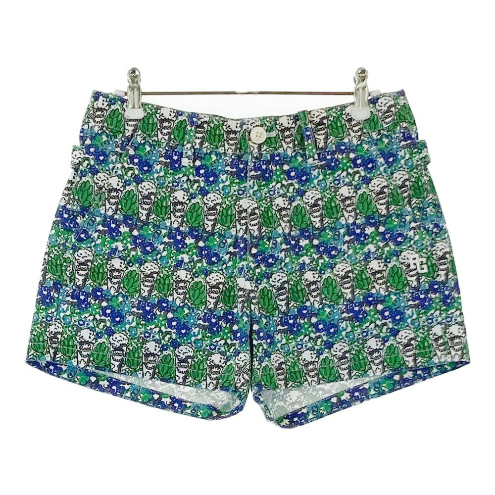 PEARLY GATES パーリーゲイツ ストレッチ ショートパンツ ビール柄 グリーン系 0 【中古】ゴルフウェア..