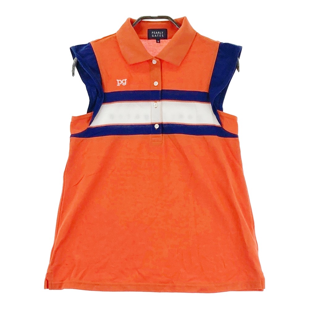PEARLY GATES パーリーゲイツ ノースリーブポロシャツ 袖フリル オレンジ系 0 【中古】ゴルフウェア レディース
