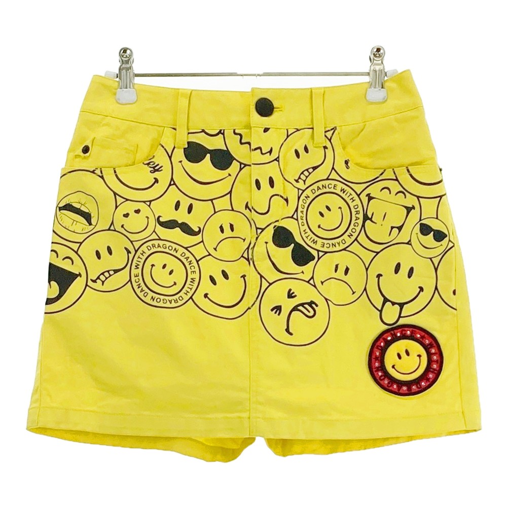 DANCE WITH DRAGON ダンスウィズドラゴン キュロットスカート ニコちゃん イエロー系 1 【中古】ゴルフウェア レディース