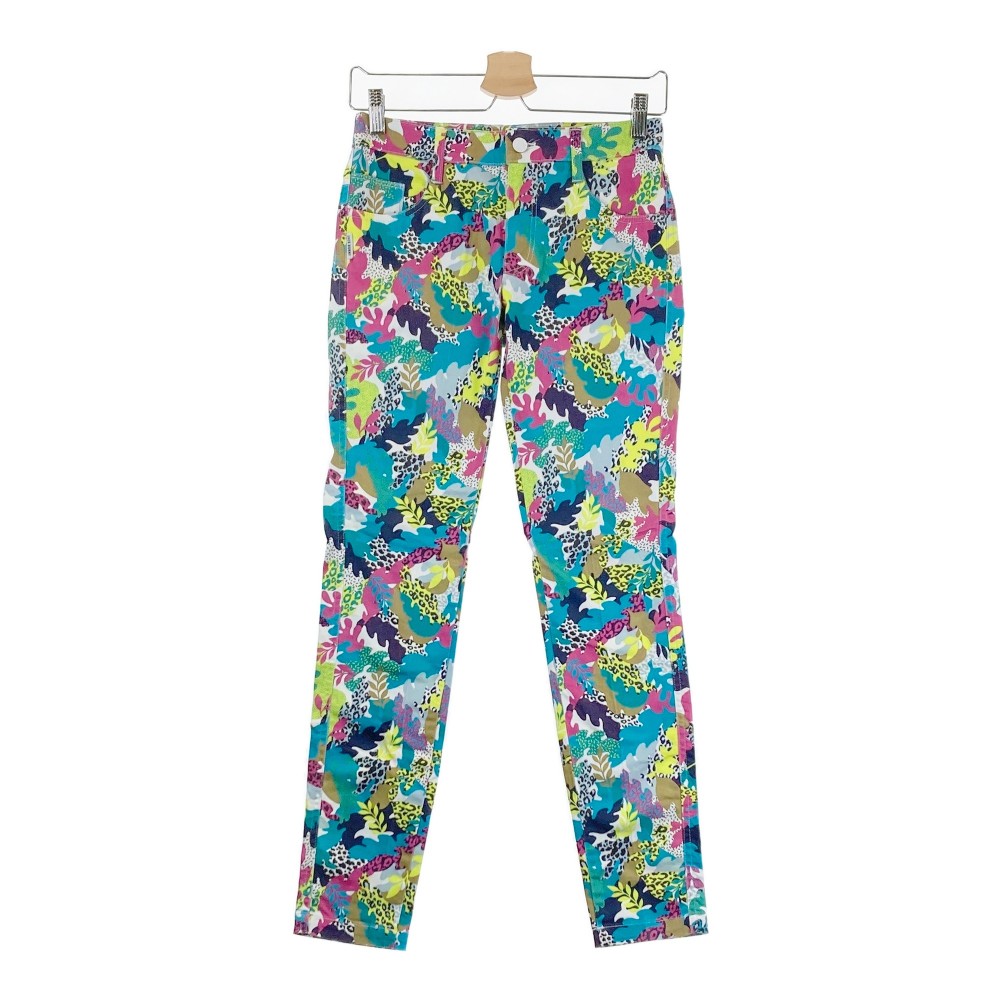 JACK BUNNY ジャックバニー ストレッチパンツ ボタニカル 総柄 グリーン系 0 【中古】ゴルフウェア レディース