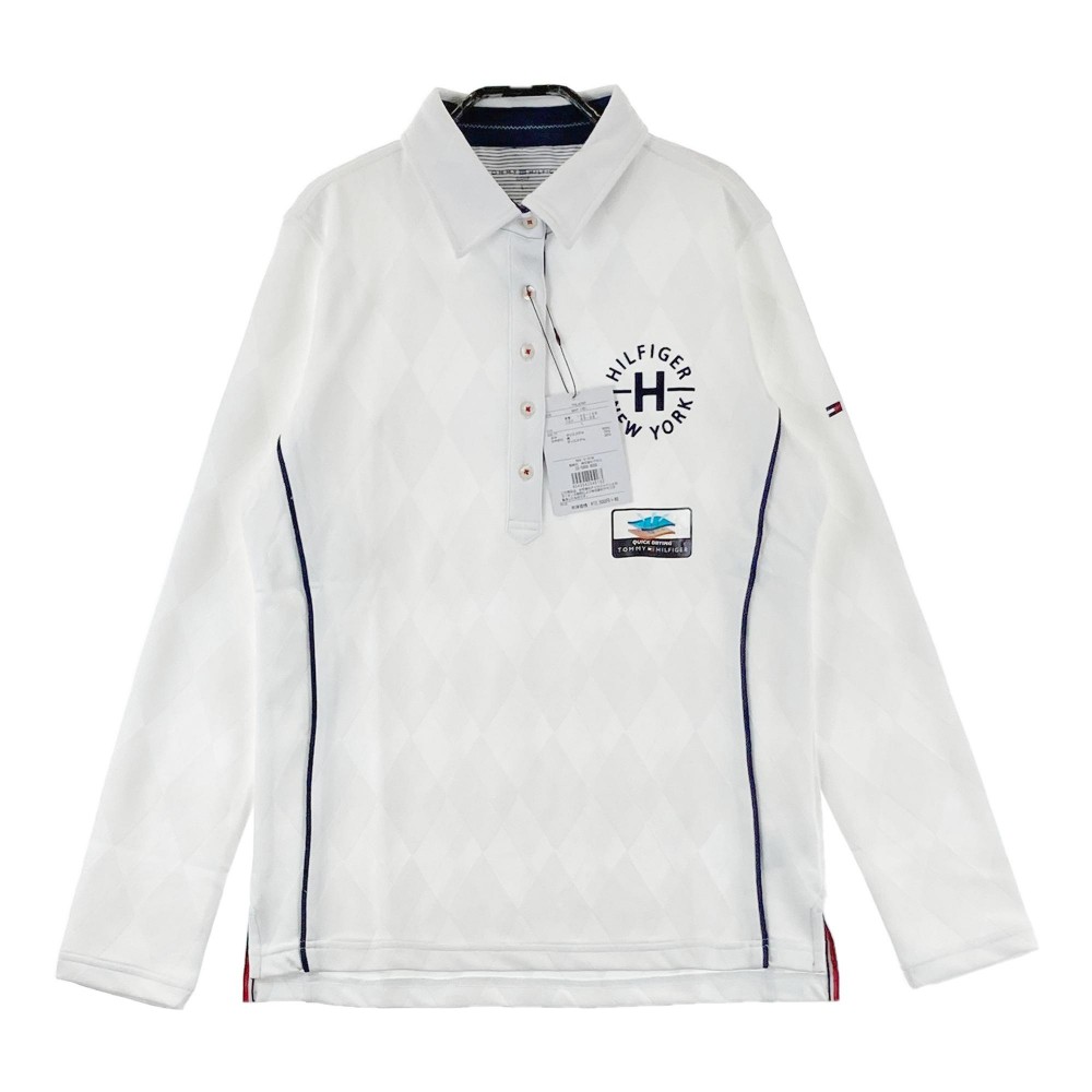 TOMMY HILFIGER GOLF トミー ヒルフィガーゴルフ 長袖ポロシャツ ダイヤ柄 ホワイト系 L 【中古】ゴルフウェア レディース