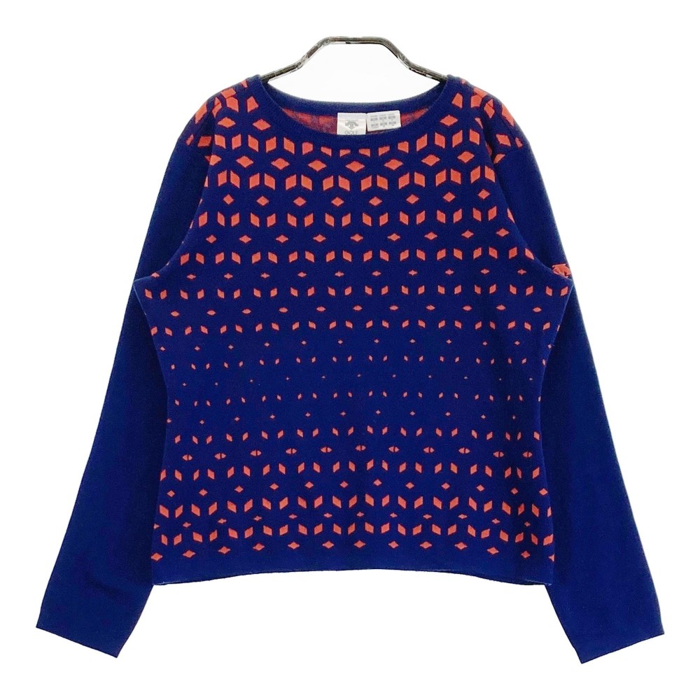 DESCENTE GOLF デサントゴルフ ニットセーター 総柄 ネイビー系 L 【中古】ゴルフウェア レディース