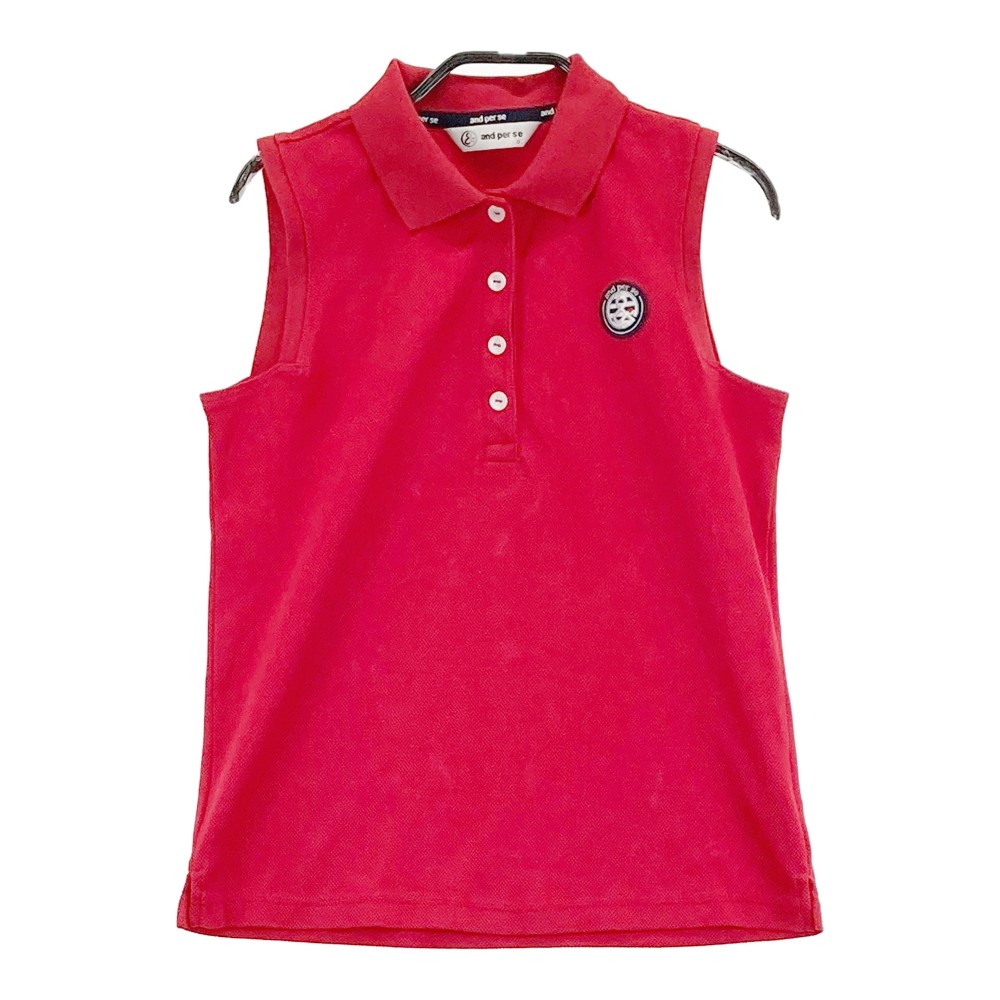 AND PER SE アンパスィ ノースリーブ ポロシャツ レッド系 S 【中古】ゴルフウェア レディース