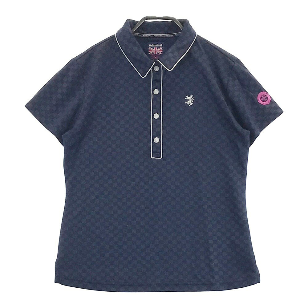 ADMIRAL アドミラル 半袖ポロシャツ ロゴ刺繍 総柄 ネイビー系 M 【中古】ゴルフウェア レディース