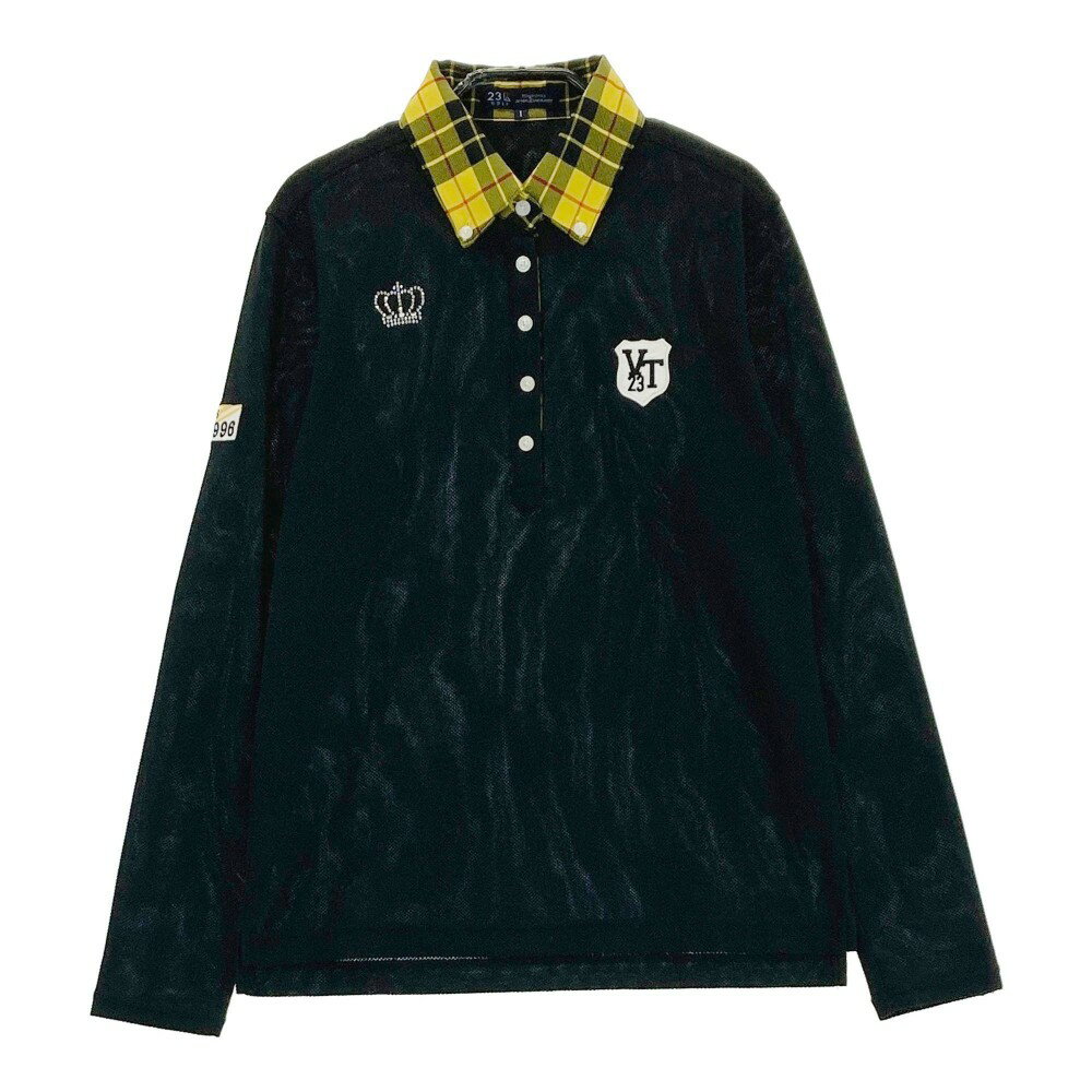 23区GOLF ニジュウサンクゴルフ 長袖ポロシャツ ボタンダウン ブラック系 1 【中古】ゴルフウェア レディース