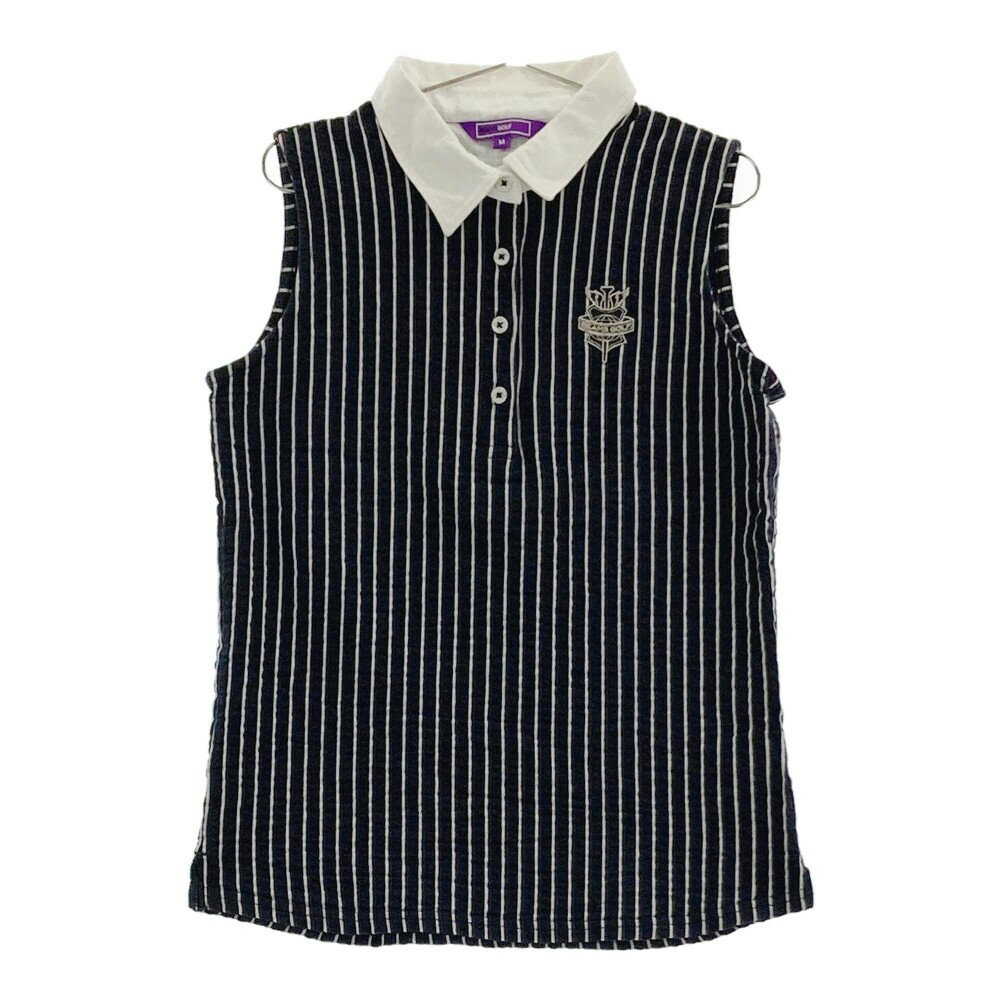 BEAMS GOLF ビームスゴルフ ノースリーブポロシャツ ストライプ柄 ネイビー系 M 【中古】ゴルフウェア レディース