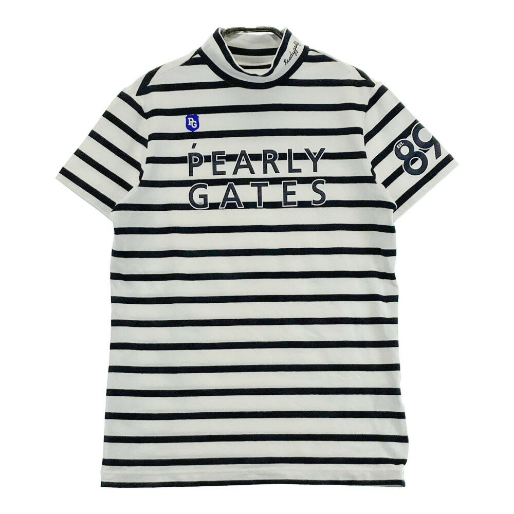 PEARLY GATES パーリーゲイツ ハイネック 半袖 Tシャツ ボーダー柄 ホワイト系 2 ゴルフウェア レディース
