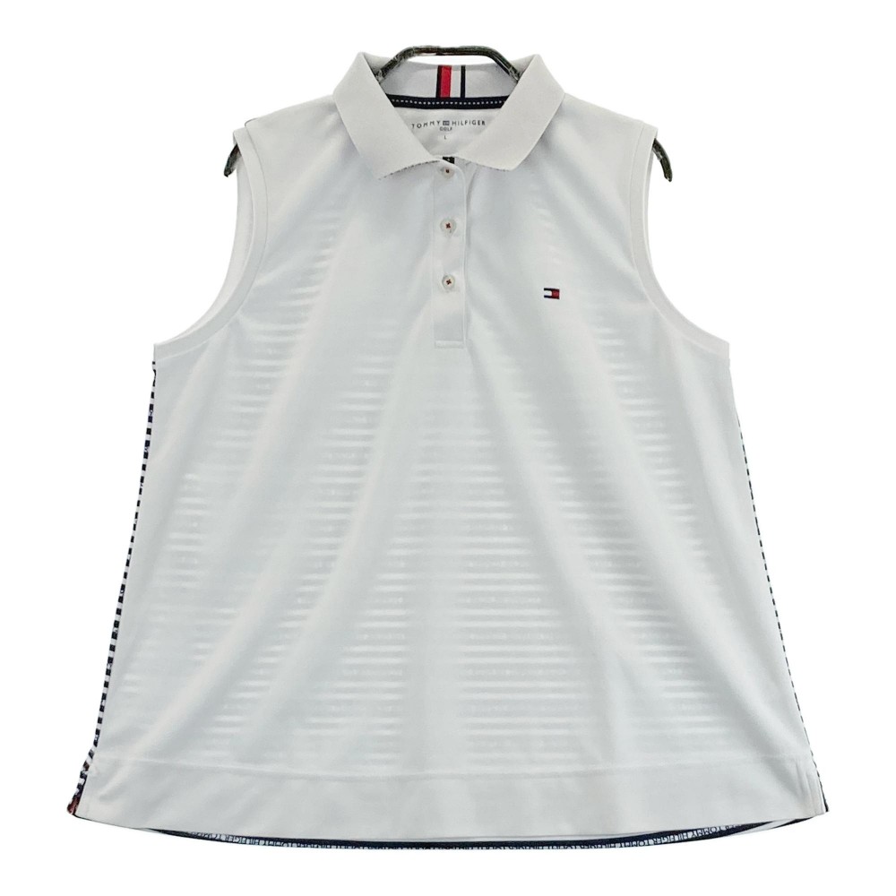 TOMMY HILFIGER GOLF トミー ヒルフィガーゴルフ ノースリーブポロシャツ ボーダー柄 ホワイト系 L 【中古】ゴルフウェア レディース