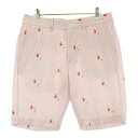 JUN&ROPE ジュン アンド ロペ シアサッカー ショートパンツ フラミンゴ ストライプ柄 ピンク系 M 【中古】ゴルフウェア レディース