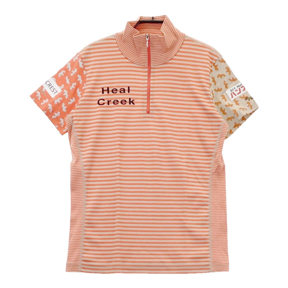 HEAL CREEK ヒールクリーク ハーフジップ 半袖Tシャツ ボーダー柄 オレンジ系 40 【中古】ゴルフウェア レディース