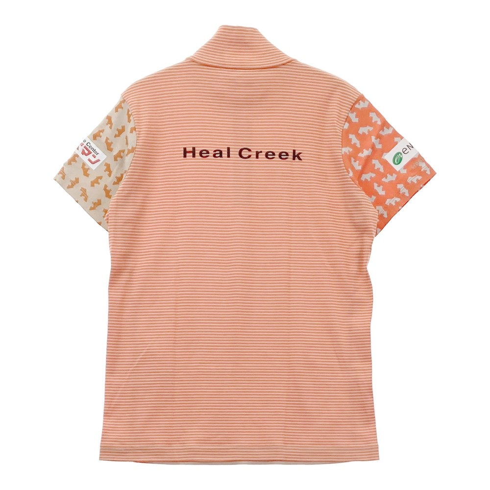 HEAL CREEK ヒールクリーク ハーフジップ 半袖Tシャツ ボーダー柄 オレンジ系 40 【中古】ゴルフウェア レディース