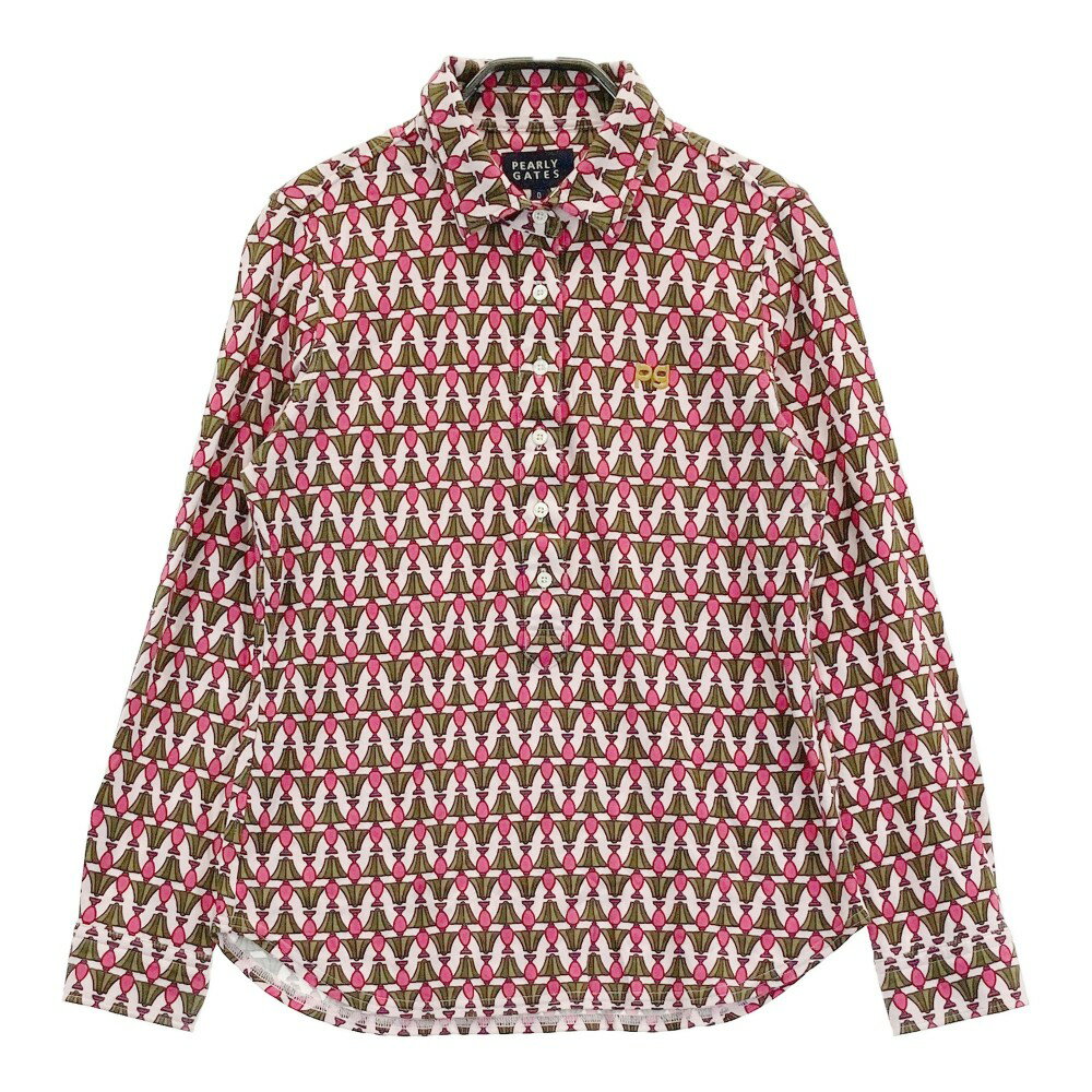 PEARLY GATES パーリーゲイツ 長袖ポロシャツ 総柄 ピンク系 0 【中古】ゴルフウェア レディース