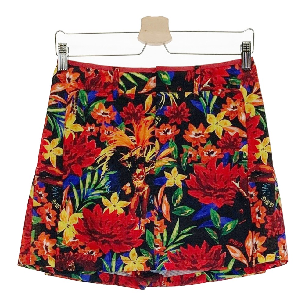 DANCE WITH DRAGON ダンスウィズドラゴン インナー付き スカート ドラゴン刺繍 花 総柄 レッド系 2 【中古】ゴルフウェア レディース