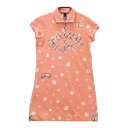 ZOY ゾーイ ハーフジップ 半袖ワンピース シェル総柄 オレンジ系 38 【中古】ゴルフウェア レディース