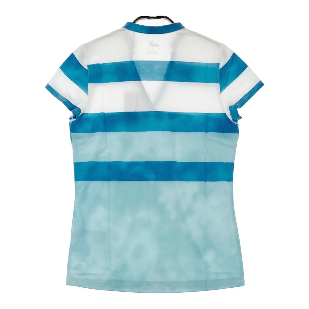 PUMA GOLF プーマゴルフ Vネック 半袖Tシャツ ボーダー柄 ブルー系 US XS 【中古】ゴルフウェア レディース