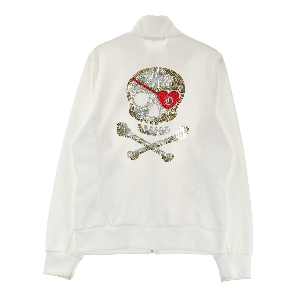 DANCE WITH DRAGON ダンスウィズドラゴン ジップジャケット スカル スパンコール ホワイト系 2 【中古】ゴルフウェア レディース