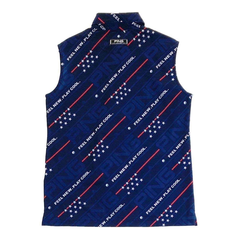 PING ピン 2022年モデル ノースリーブポロシャツ ロゴ 総柄 ネイビー系 M 【中古】ゴルフウェア レディース