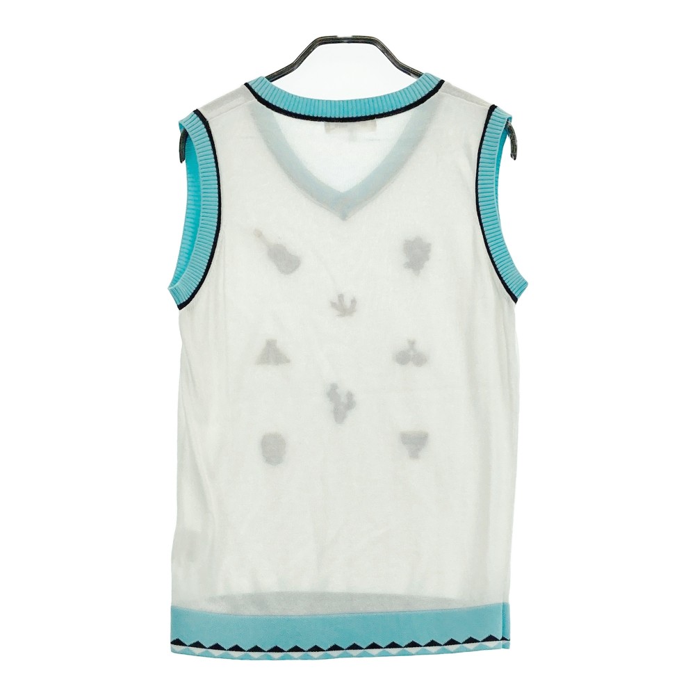 M.U SPORTS エムユースポーツ ニット ベスト 刺繍 総柄 ホワイト系 40 【中古】ゴルフウェア レディース