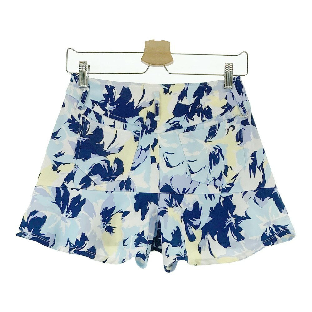 rienda suelta リエンダスエルタ ストレッチキュロットパンツ 裾フリル 花 総柄 ブルー系 S 【中古】ゴルフウェア レディース