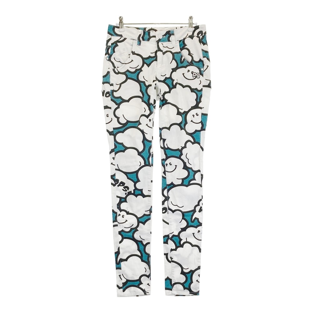 PEARLY GATES パーリーゲイツ ストレッチ パンツ 総柄 ホワイト系 0 【中古】ゴルフウェア レディース