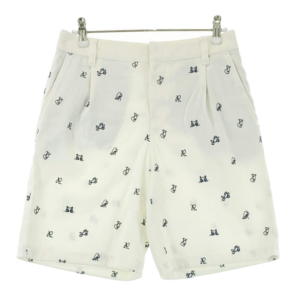 JUN&ROPE ジュン アンド ロペ ストレッチ ショートパンツ 猫刺繍 総柄 ホワイト系 S 【中古】ゴルフウ..