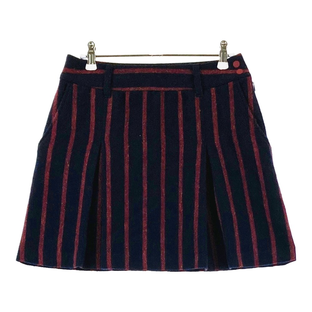 23区GOLF ニジュウサンクゴルフ 裏地付ウール混 プリーツスカート ストライプ柄 ネイビー系 61 【中古..