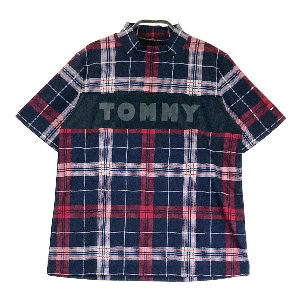 TOMMY HILFIGER GOLF トミー ヒルフィガーゴルフ ハイネック 半袖Tシャツ チェック柄 ネイビー系 M 【中古】ゴルフウェア レディース