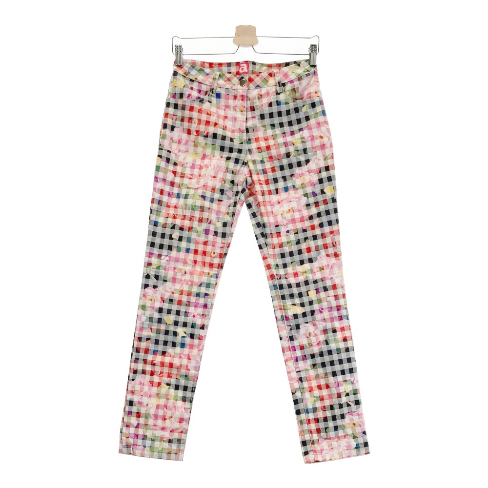 ARCHIVIO アルチビオ ストレッチパンツ 花 チェック柄 ブラック系 36 【中古】ゴルフウェア レディース