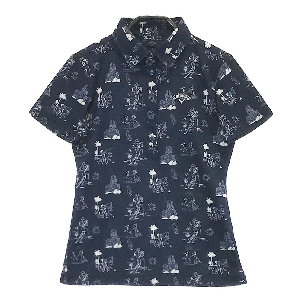 CALLAWAY キャロウェイ 半袖ポロシャツ 総柄 ネイビー系 S 【中古】ゴルフウェア レディース