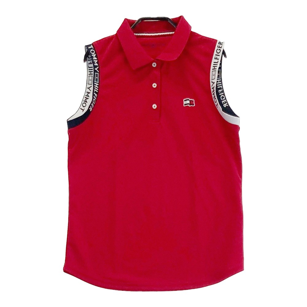 TOMMY HILFIGER GOLF トミー ヒルフィガーゴルフ ノースリーブポロシャツ レッド系 LL 【中古】ゴルフウェア レディース