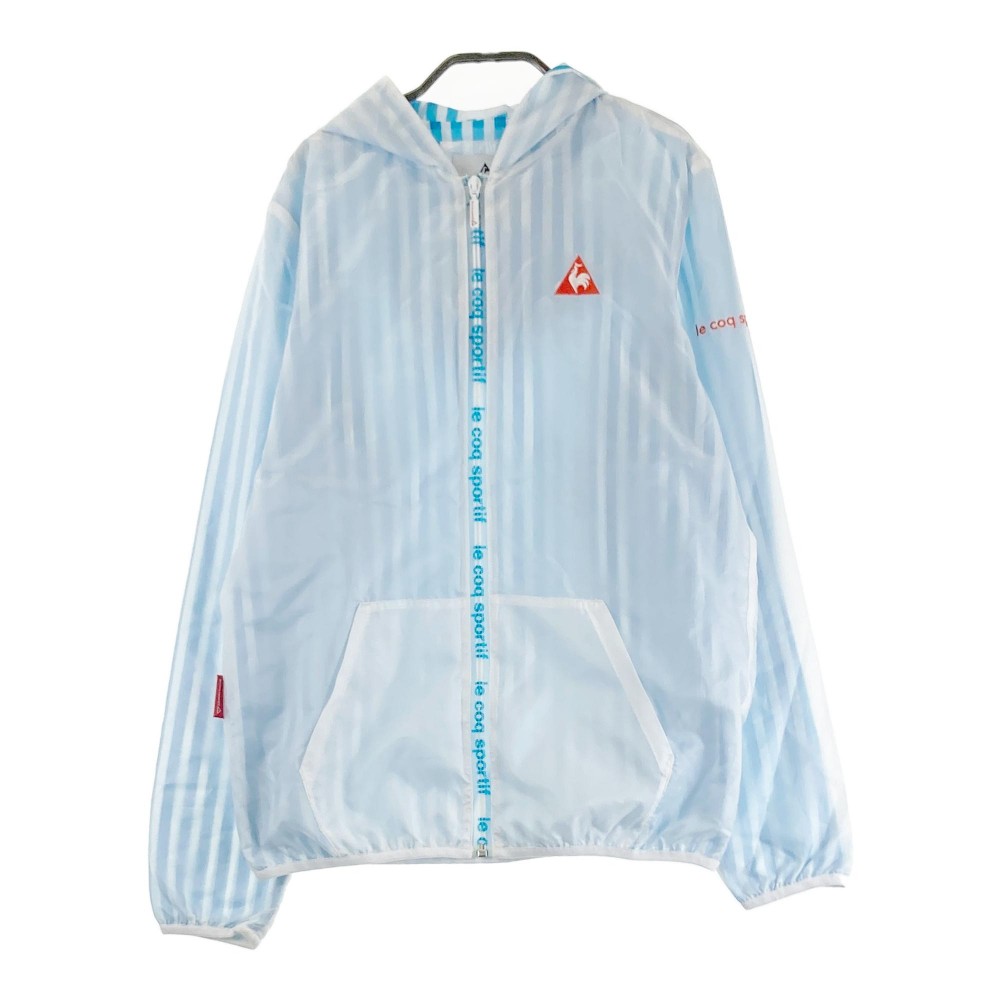 LECOQ GOLF ルコックゴルフ フード付ジップジャケット 裏メッシュ ストライプ柄 ホワイト系 L 【中古】ゴルフウェア レディース