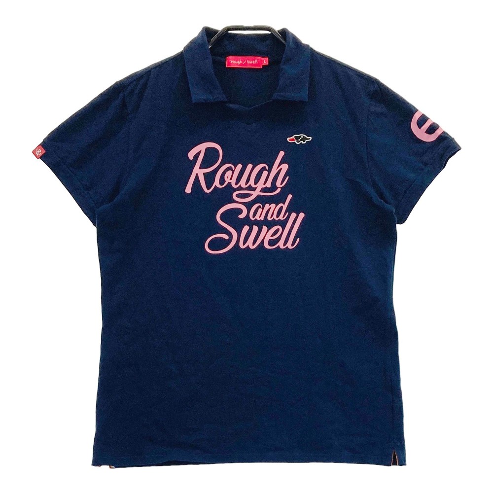 ROUGH&SWELL ラフアンドスウェル RSL-210011 襟付き 半袖Tシャツ ロゴ ネイビー系 L 【中古】ゴルフウェア レディース