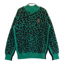 DANCE WITH DRAGON ダンスウィズドラゴン ウール 長袖ニット セーター レオパード柄 グリーン系 2 【中古】ゴルフウェア レディース